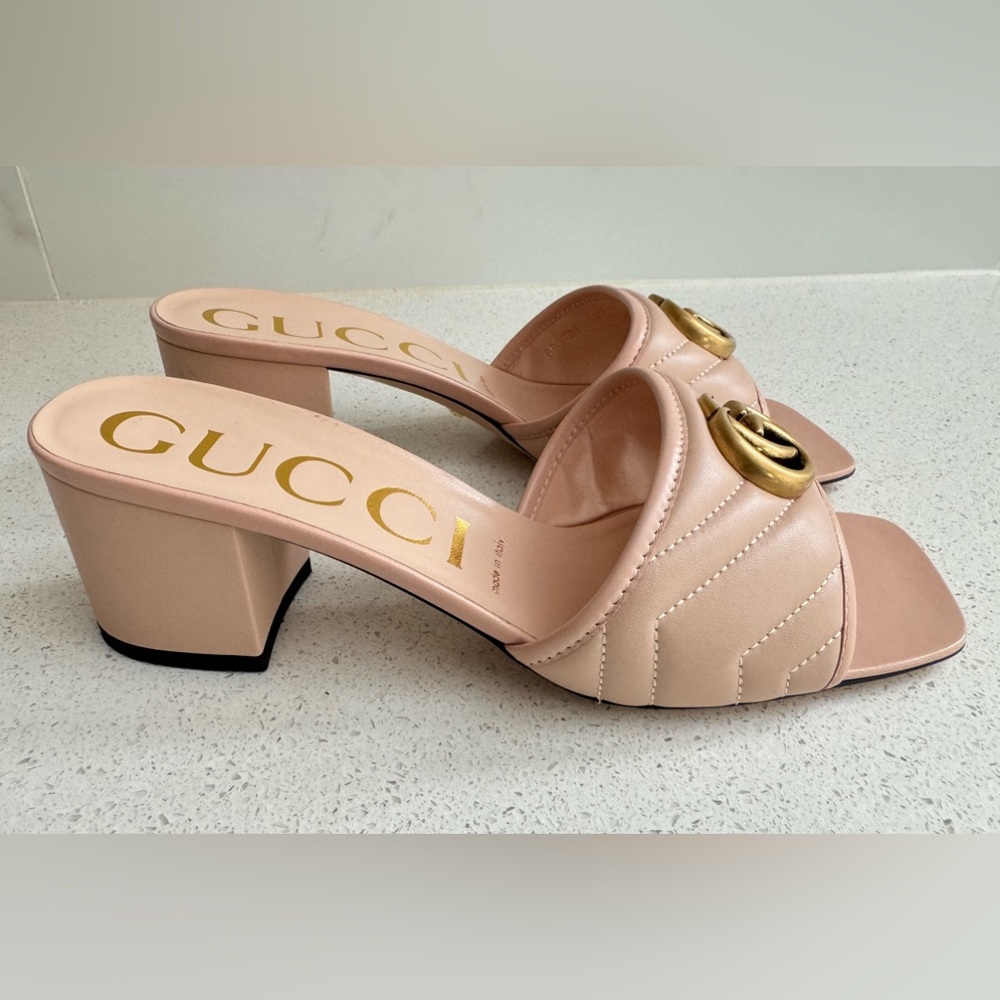 Gucci GG Block Heel Quilted Leather Sandals EU 39.5 US 9.5 Nude - Picture 4 of 8